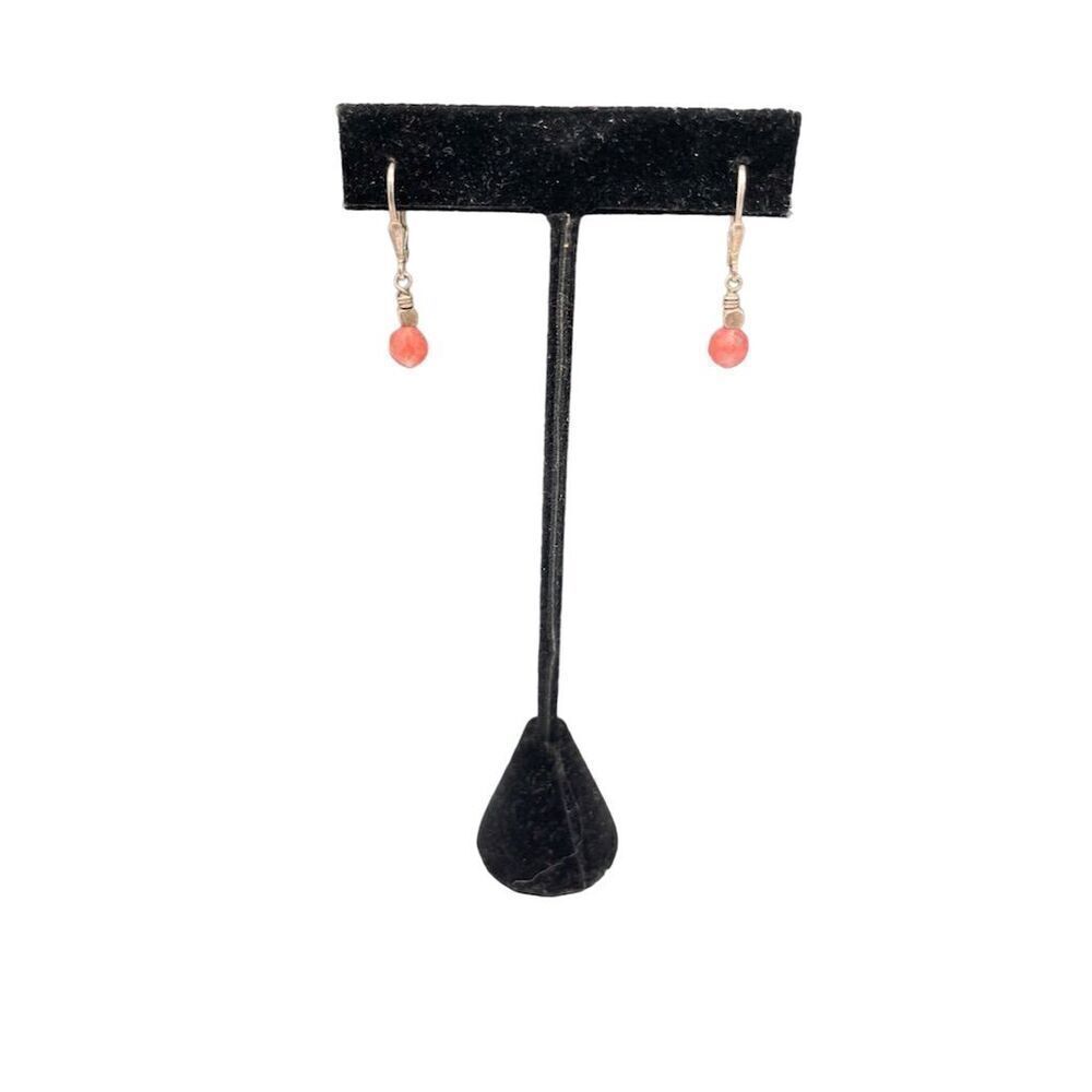 Antique Victorian Red Coral Drop Dangle Earrings with Metal Hooks